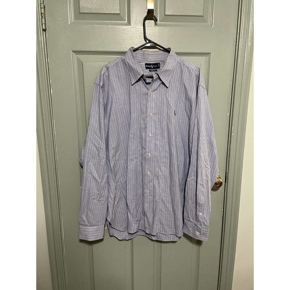 Polo Ralph Lauren Men’s Size 2XL XXL Classic Fit Blue Striped Cotton Shirt